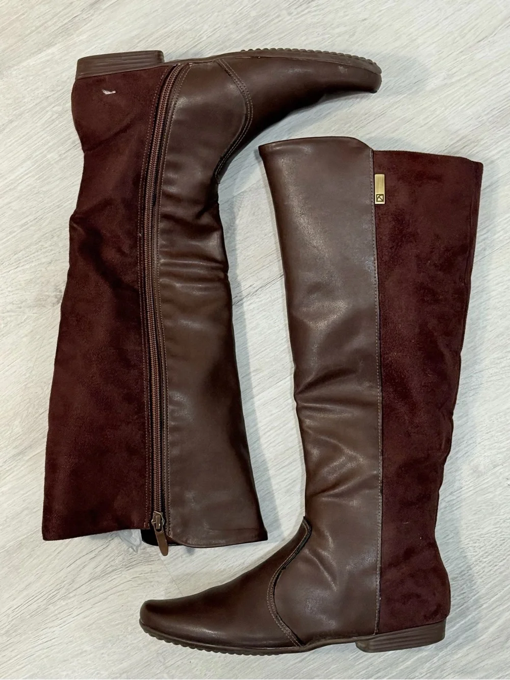 EUC Piccadilly Fashion Brown Over-the-Knee Mixed-Media Boots Size 6